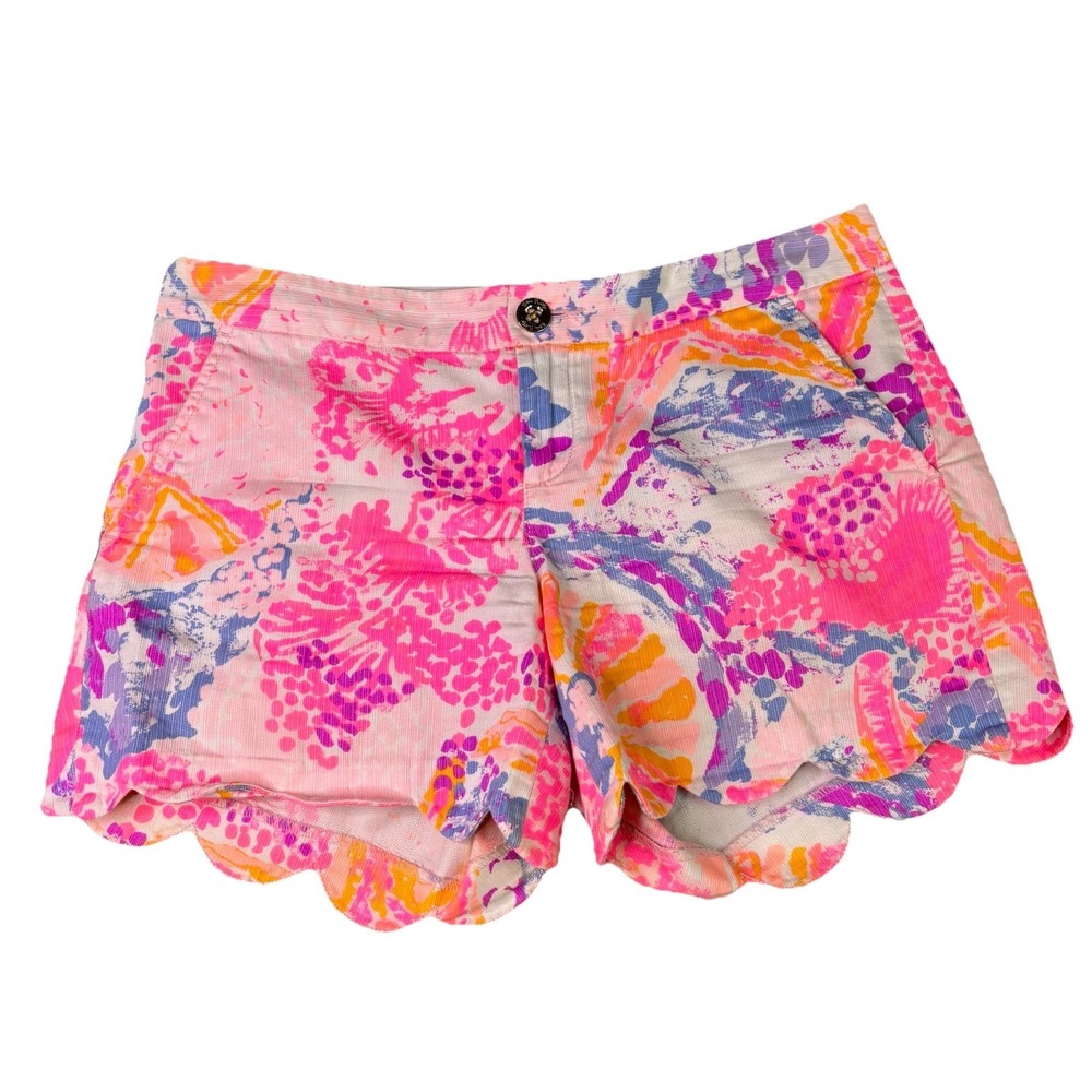Lilly Pulitzer The Buttercup Shorts Women's Size 6 Scalloped Hem Hot Pink Neon